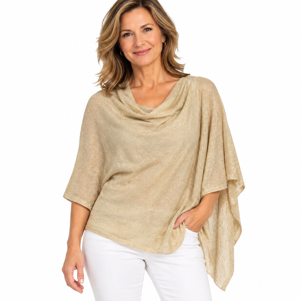 Lilly Pulitzer Bayshore Gold Thin Sweater Knit Shawl Cape Poncho Wrap One Size